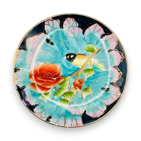 Vintage Chinese Hand Painted Bird on a Branch Trinket Dish / Gold Highlights - Picture 2 of 10